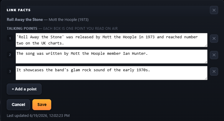 AI-written talking points for a song: release year, chart position, writer and style