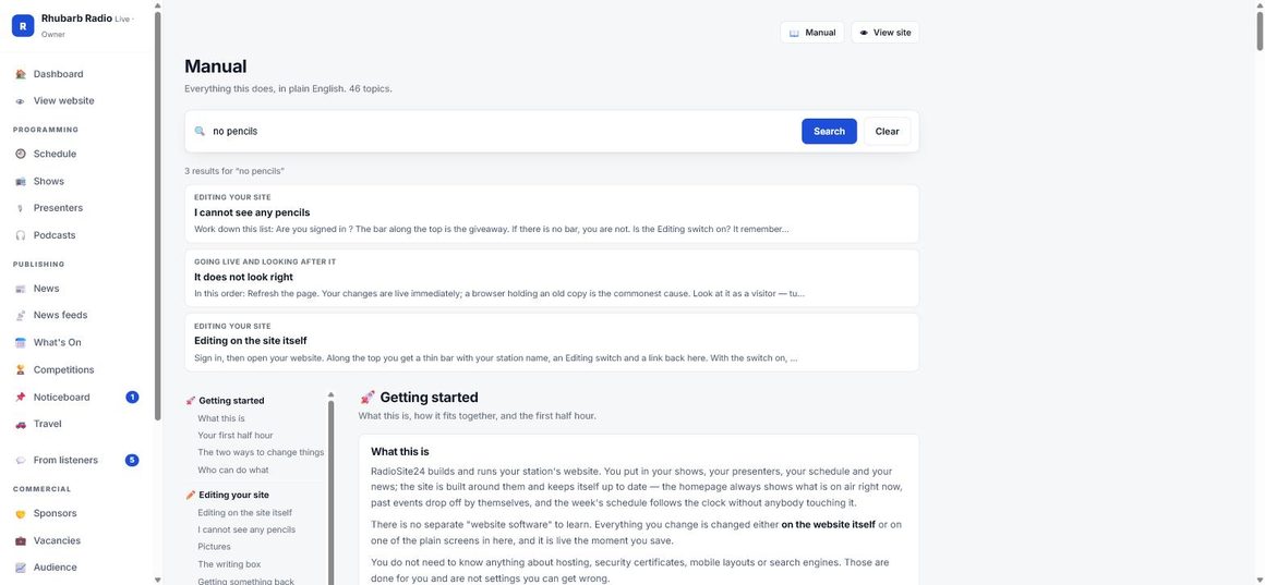 Searching the built-in manual