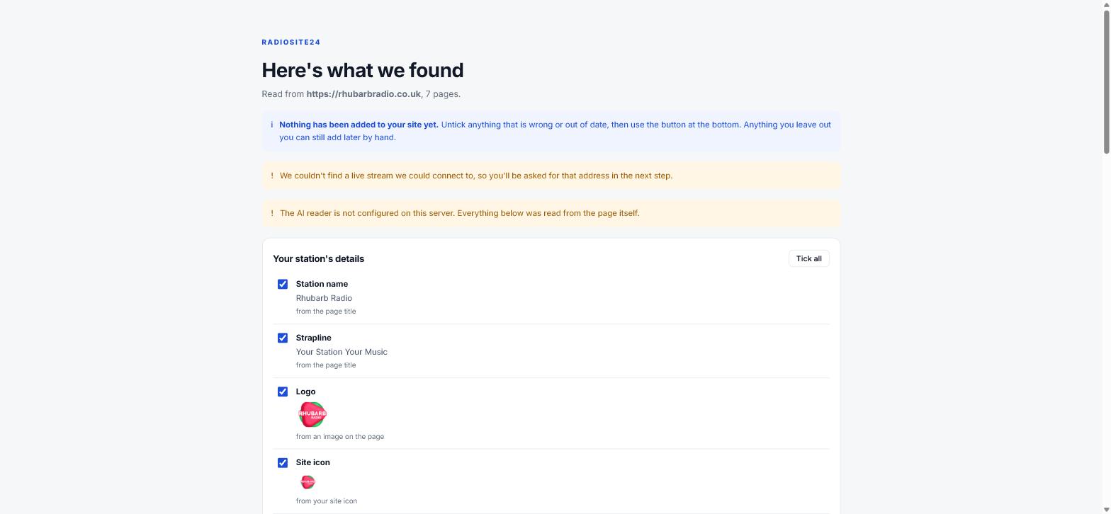 The import review screen, listing what was found and where it came from