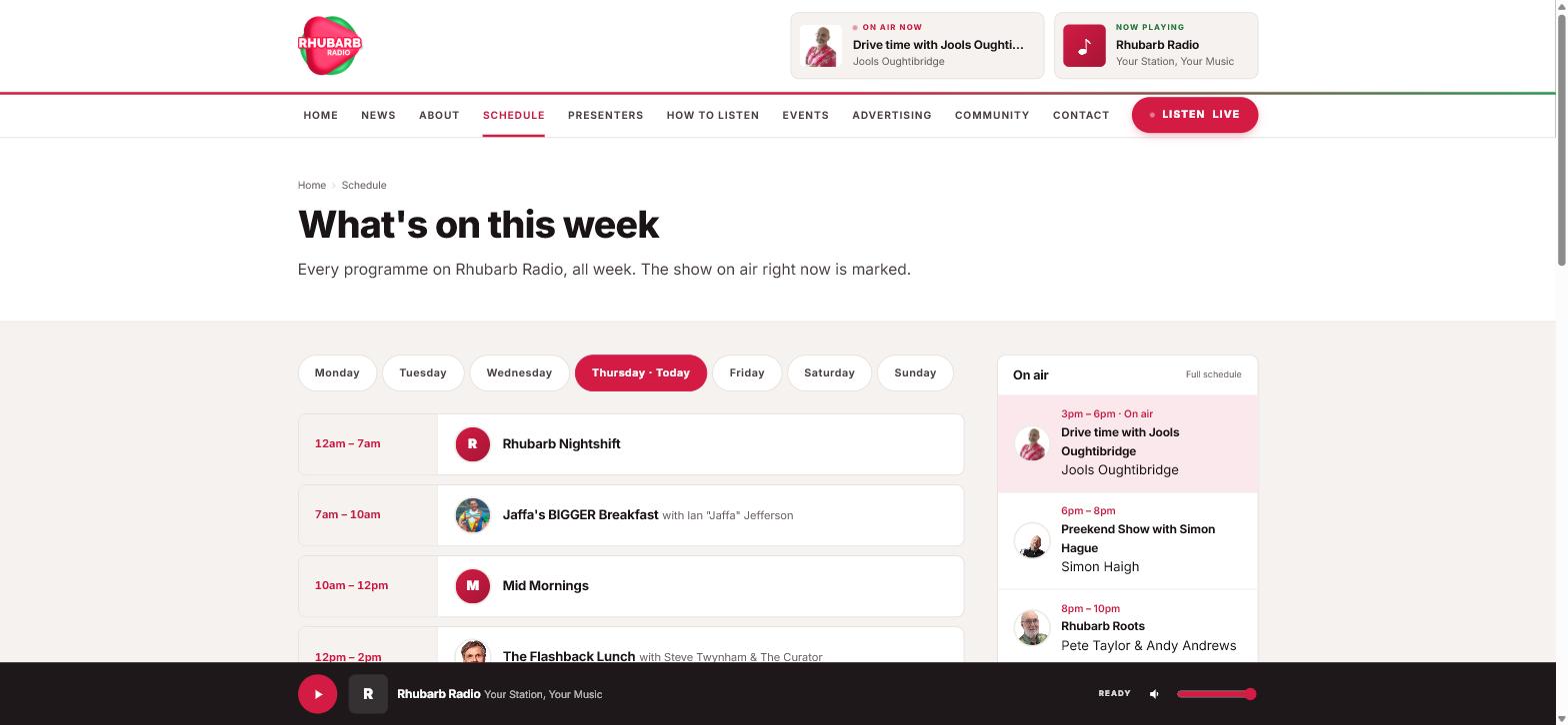 A station's full week of programming, with the show on air marked