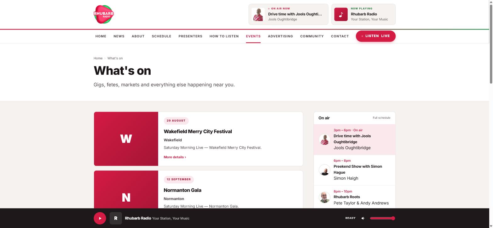 A station's what's on page listing local events